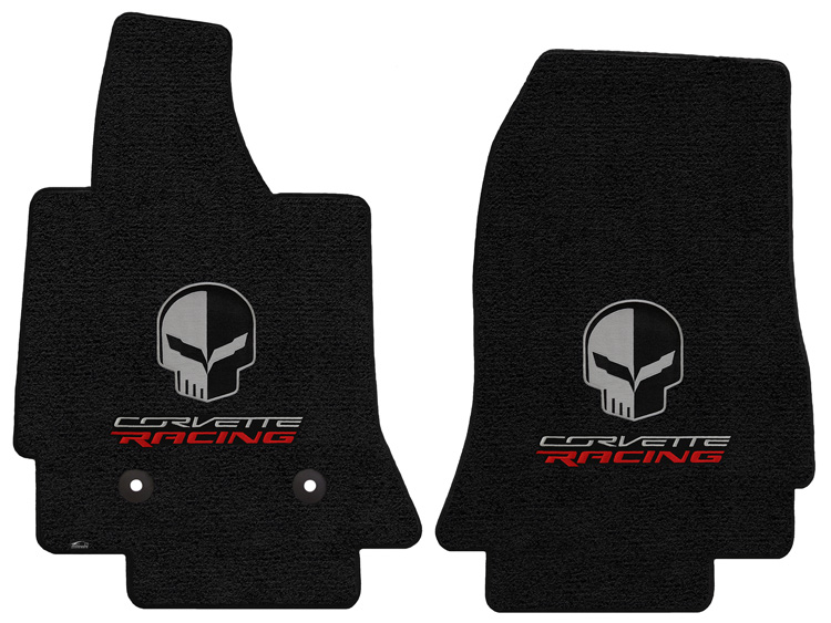 2014+ C7 Corvette Stingray Front Mats Double Emblem Jake  + Corvette Racing   Mat Color 127 Jet